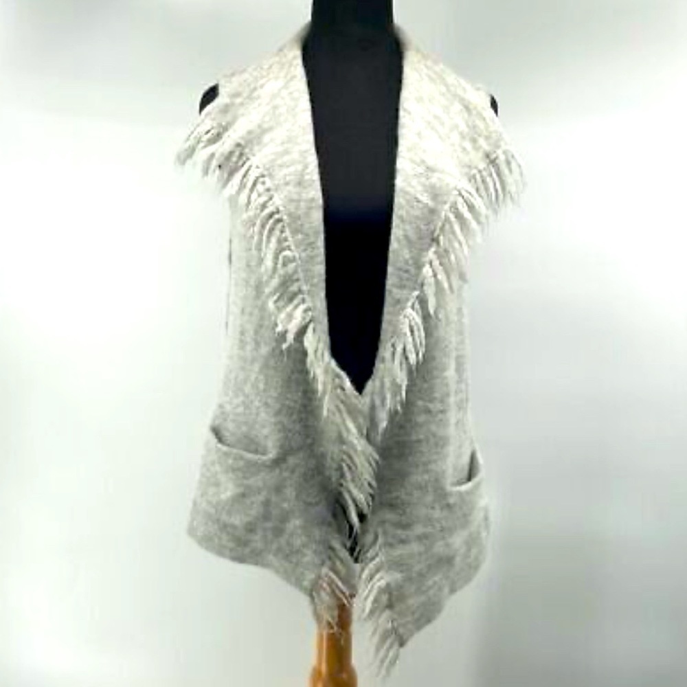 WILFRED FREE Sz XS Alpaca Wool Blend Fringe  Pocket Open Front Belted Vest